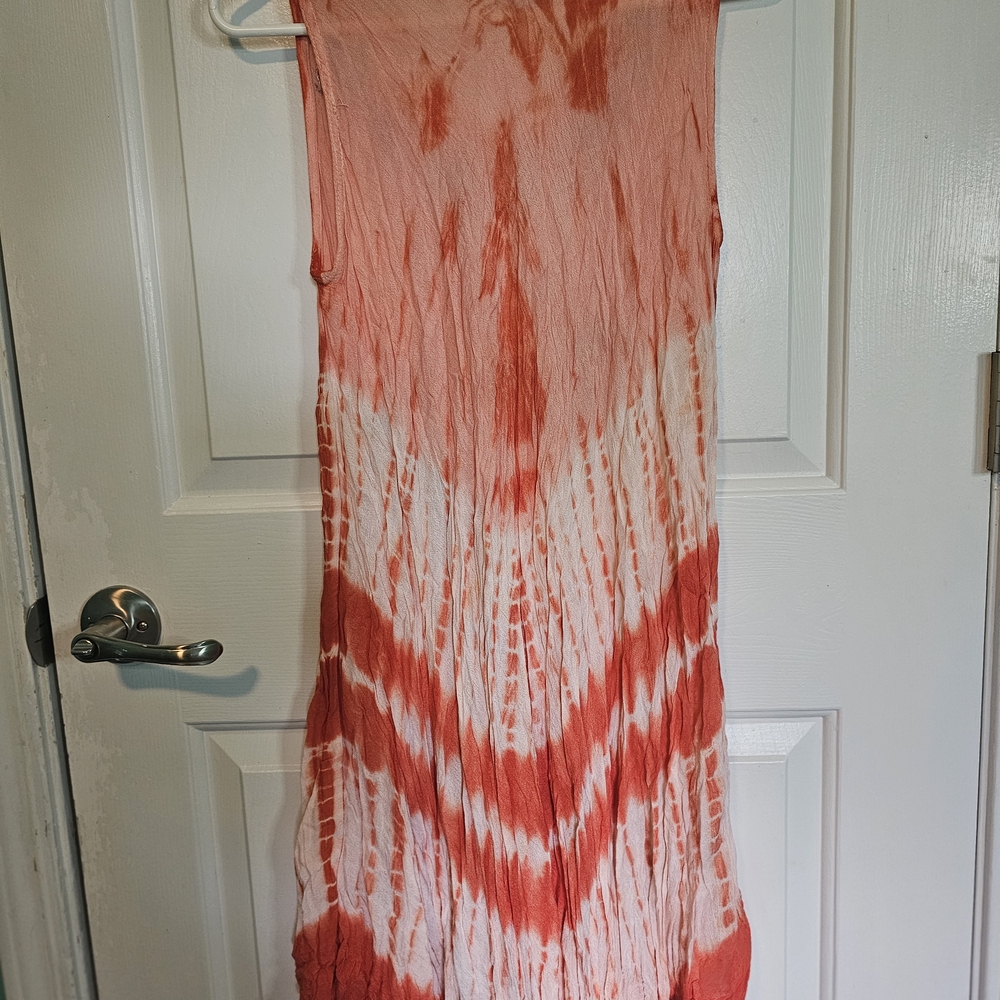Red Tropical Sleeveless Boho Hippie Dress with Palm Tree Design OSFM - Picture 6 of 6